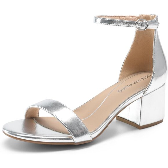 Dream Pairs Women's Silver-metallic Chunky Block Heel Ankle Strap Sandals Shoes - Picture 1 of 7